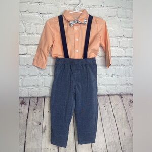 Wonder Nation Button-Down Shirt, Bowtie, Suspenders Pants Outfit 4-Piece, 12M